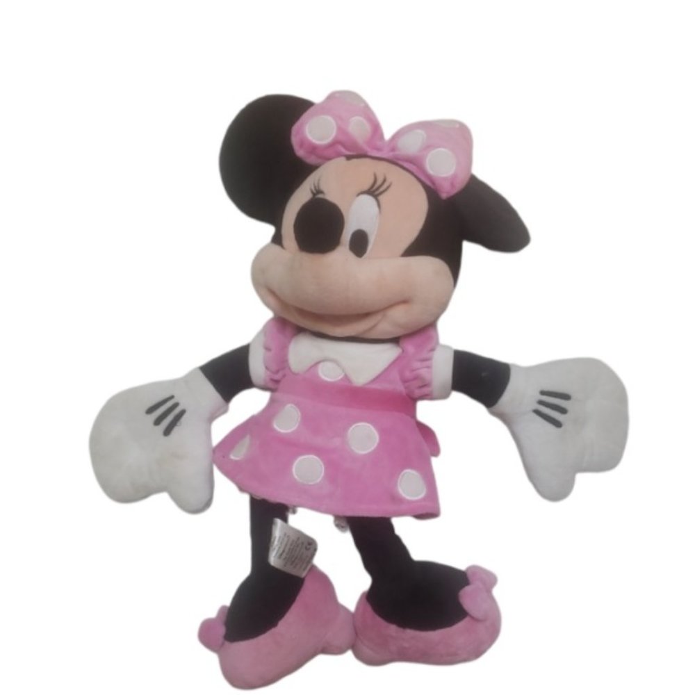 Disney Store 15" MINNIE MOUSE Plush Pink Polka Dot Dress Stuffed Animal Doll Toy